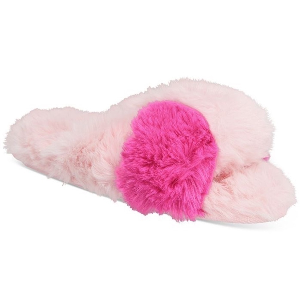 JENNI Intimates Faux Fur Cross-band Open-toe Slide Slippers PINK Large